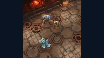 Official animation still showing magical effects during a party battle