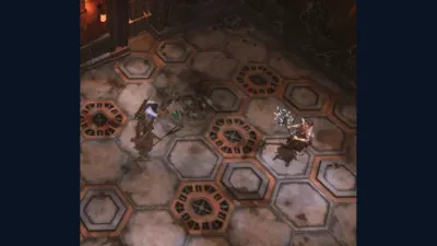 Official digital animation still showing party positions on a hex battlefield