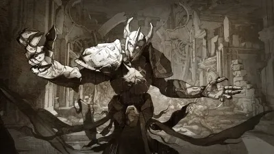 Official narrative illustration of an expedition exploring an ancient location